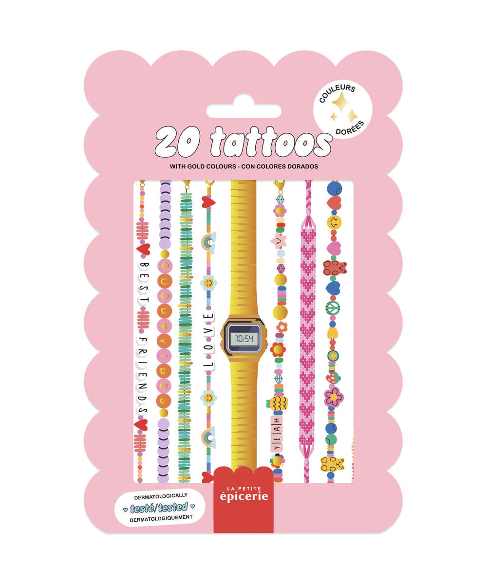 20 tatouages dorés Bracelets de la marque La Petite Épicerie, sur fond blanc