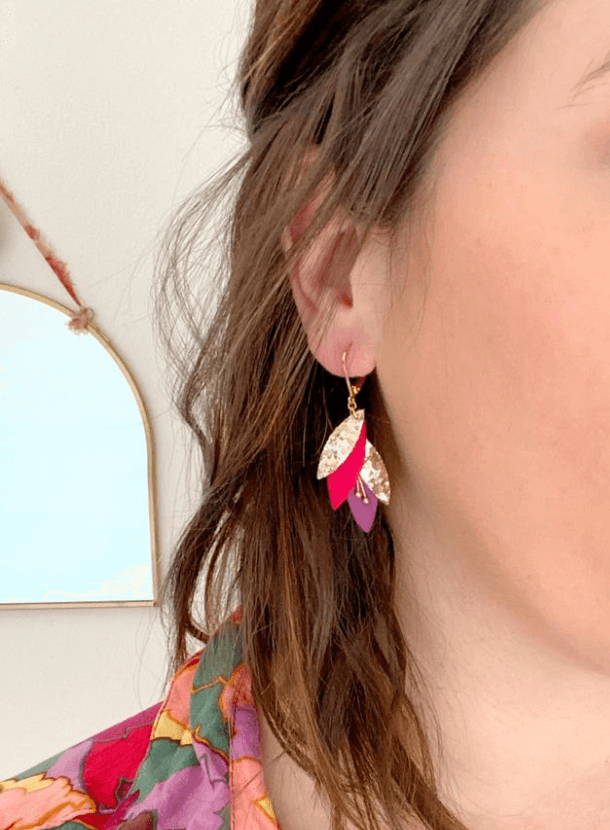Boucles d'oreilles en cuir Tibre - Bleu Roi, Emeraude
