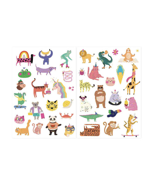 40 tatouages pailletés Cute Animals de la marque La Petite Épicerie, sur fond blanc