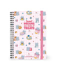 Cahier A5 à spirale Chat de Legami, couverture et fermeture élastique sur fond blanc