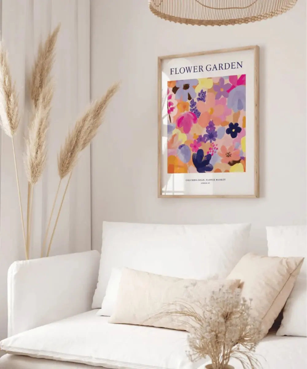Photo de l'affiche Flower Garden avec un cadre en bois clair