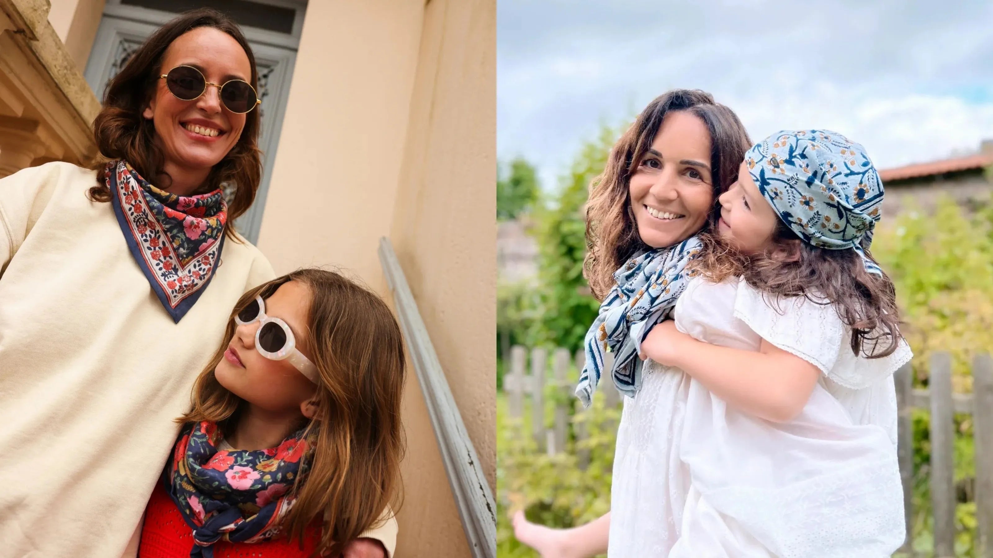 ère et fille portant des foulards assortis Merci Léonie – collection Fête des Mères