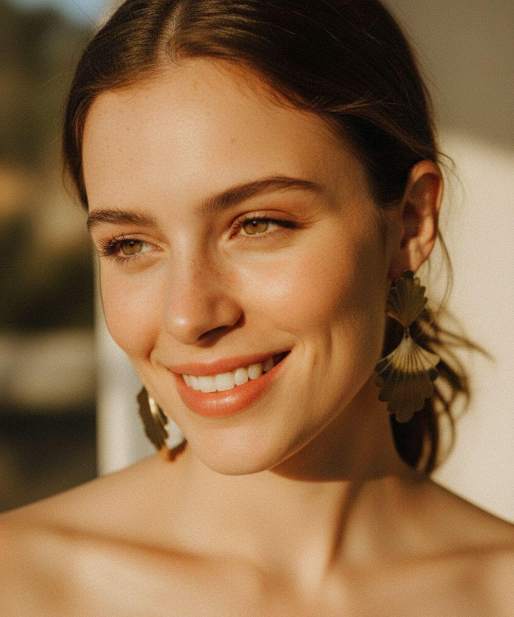 Boucles d'oreilles Manon de la marque Viadoli porté par un mannequin