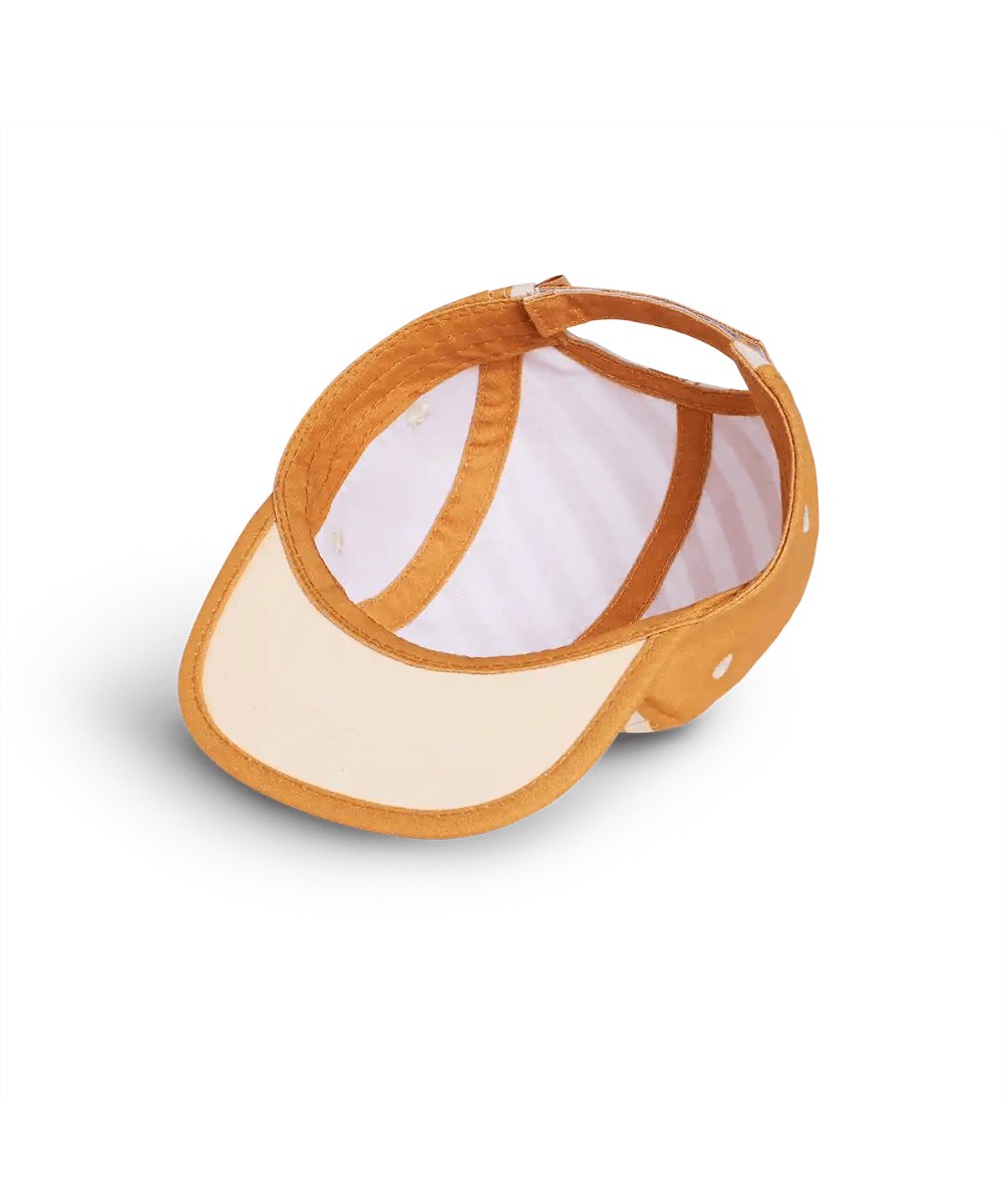 Intérieur de la casquette rayée sable dorée Ki ET LA, vue du dessous, fond blanc