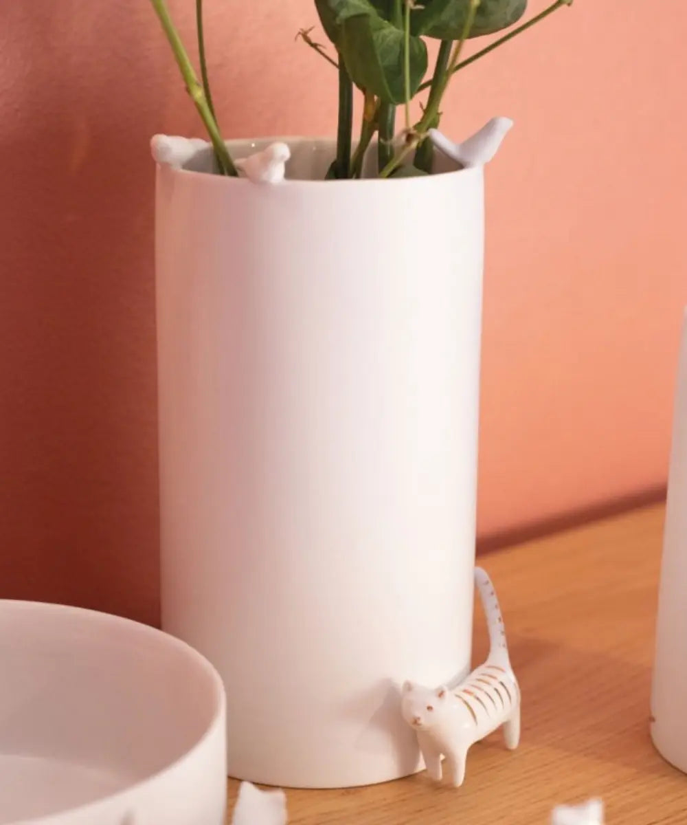 Grand Vase en Porcelaine Chat et Oiseaux | Räder