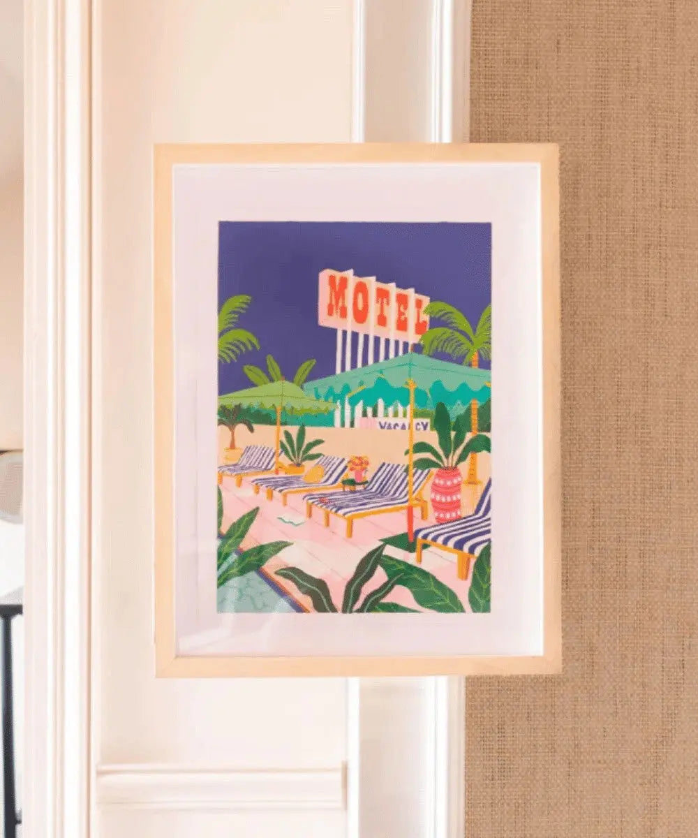 Affiche encadrée de la Peinture au Numéro Motel Pool de la collection Petit Pinceau