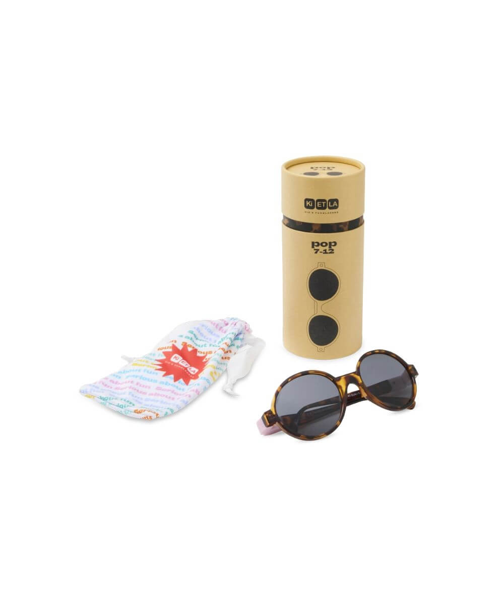 Vue du kit de Lunettes Pop Ekail / Verveine de la marque KI ET LA, avec la boite et le pochon