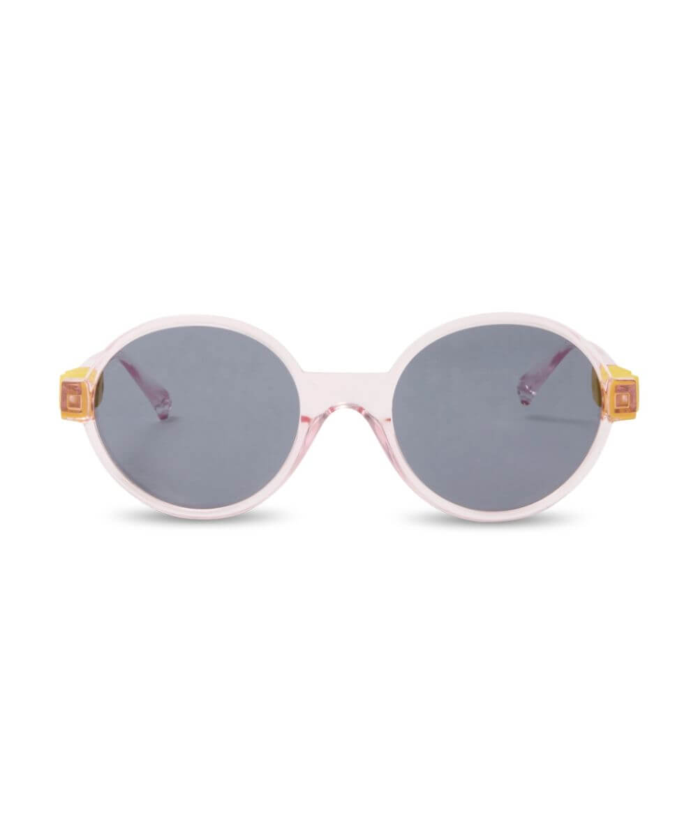 Lunettes Pop Rose / Jaune de la marque KI ET LA, sur fond blanc