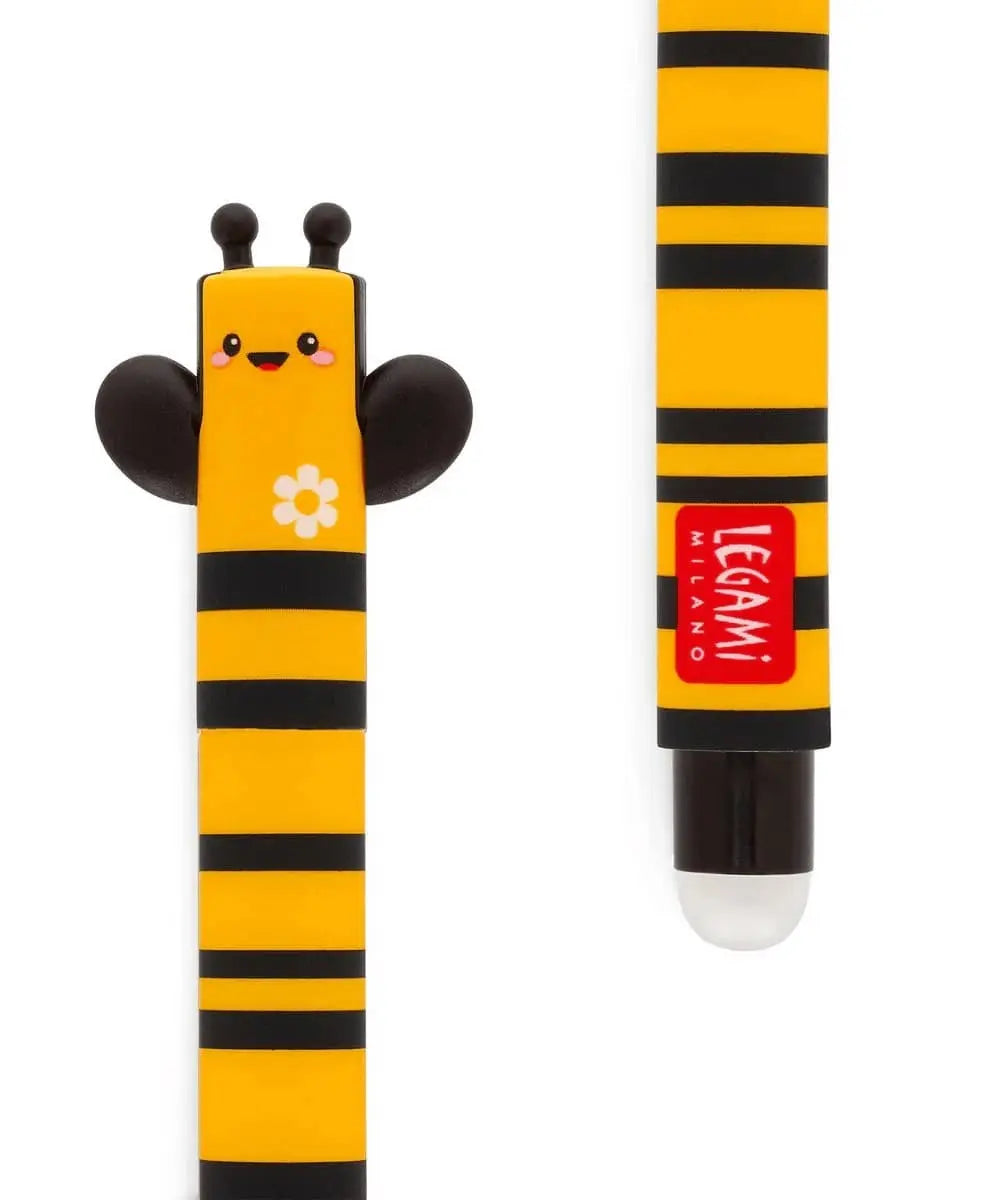 Photo zoomée de la petite abeille du Stylo à encre Gel effaçable de Legami