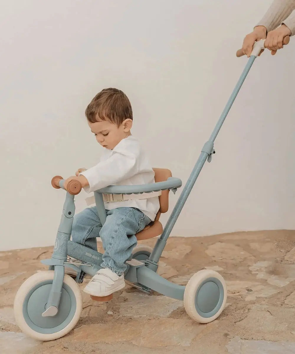 Enfant de 2 ans sur le Tricycle évolutif 4-en-1 Safari Dreams Bleu de Little Dutch