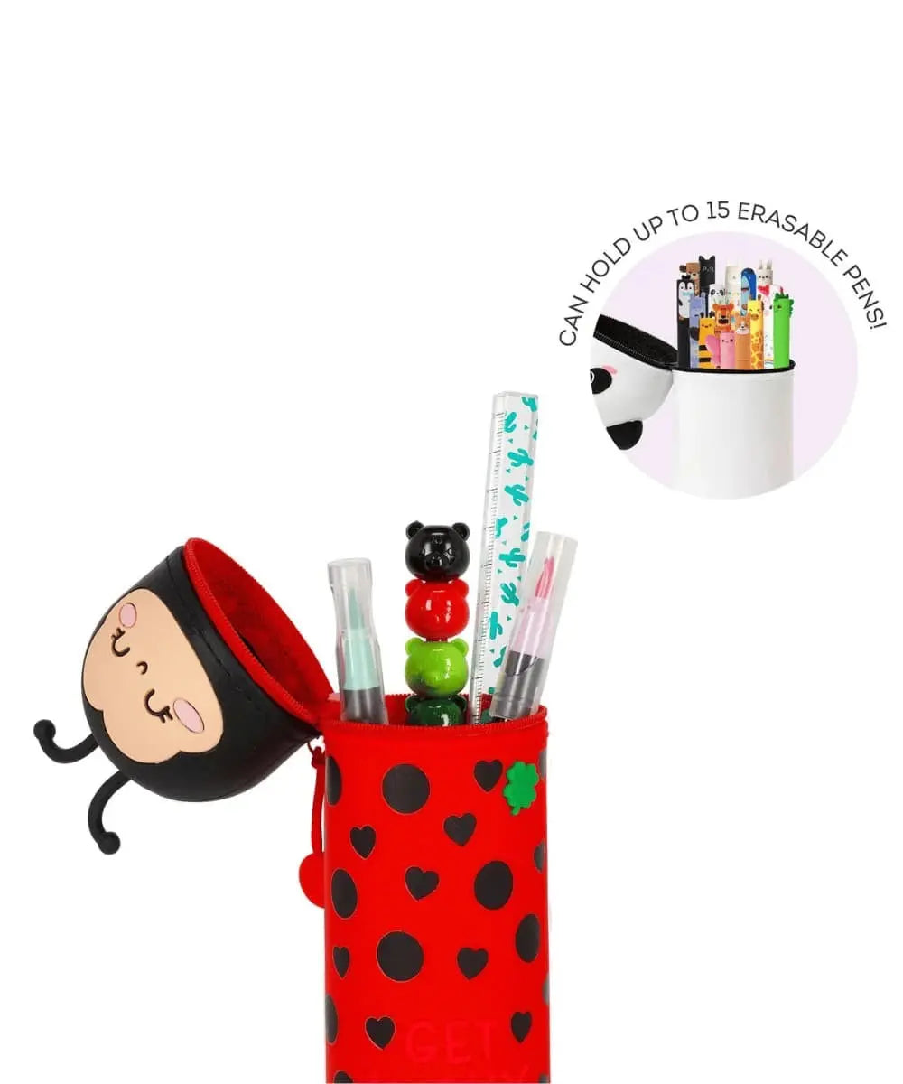 Trousse en Silicone 2-en-1 Coccinelle ouverte, avec des stylos Legami dedans