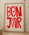 Affiche A3 avec le message Bonjour écrit en rouge