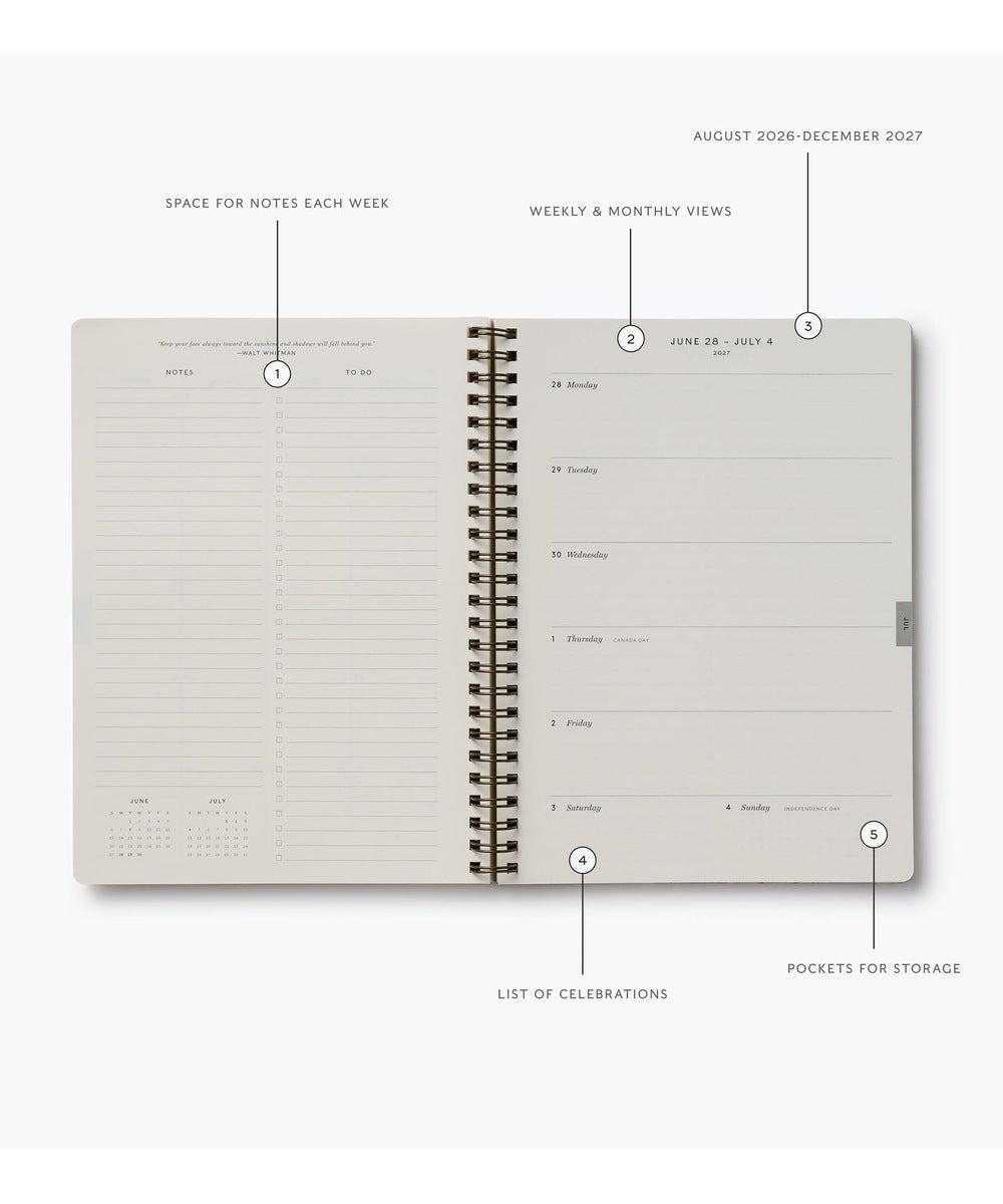 Organisation intérieure de l'agenda souple Mimi