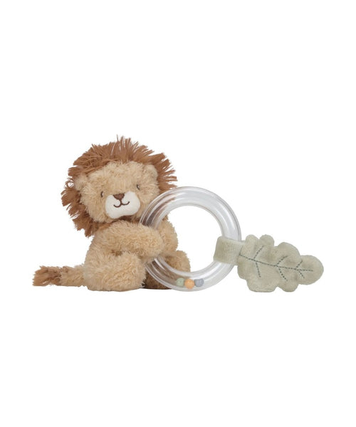 Anneau hochet en tissu lion safari friends little dutch pour bebe.