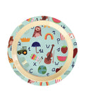 Assiette enfant en mélamine ABC bleu de Rice sur fond blanc