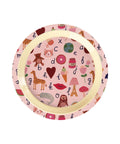 Assiette enfant en mélamine ABC rose de Rice sur fond blanc