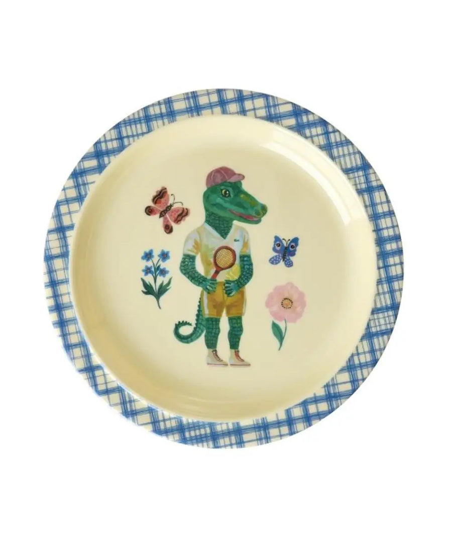 Assiette plate en mélamine pour enfant issue de la collaboration entre Nathalie Lété et Rice