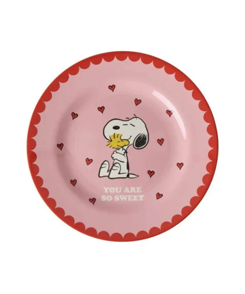 Assiette plat en mélamine Snoopy Rose de la marque danoise Rice