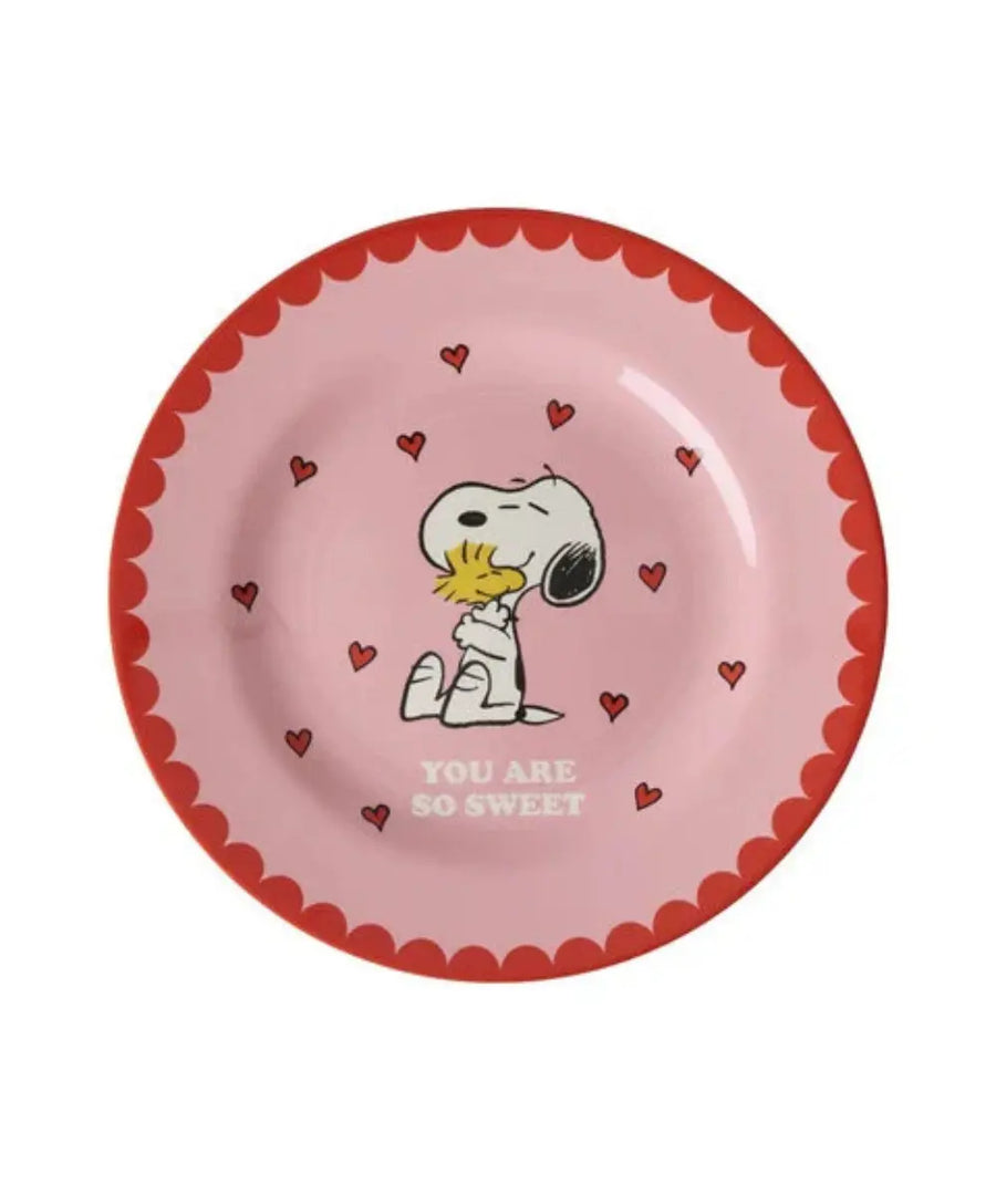 Assiette plat en mélamine Snoopy Rose de la marque danoise Rice