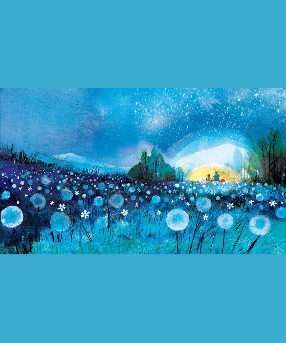 Paysage fleuri sous la lune et lever du jour dans le livre Balade au clair de lune
