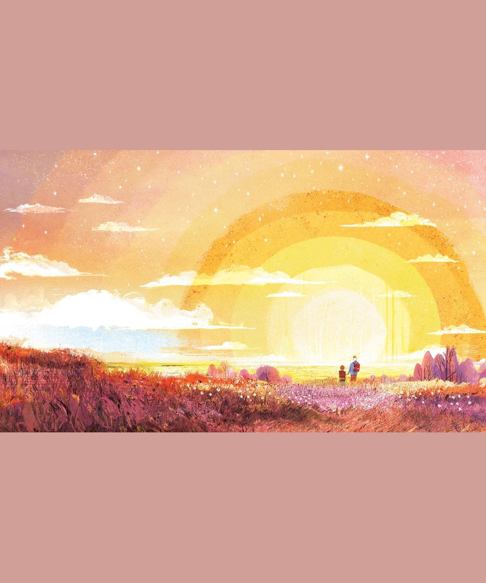 Lever de soleil sur la campagne dans le livre Balade au clair de lune de Kimane