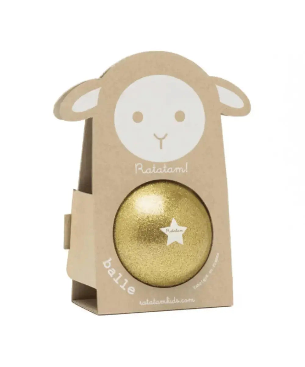Balle pailletée or Mouton de la marque pour enfants, Ratatam sur fond blanc