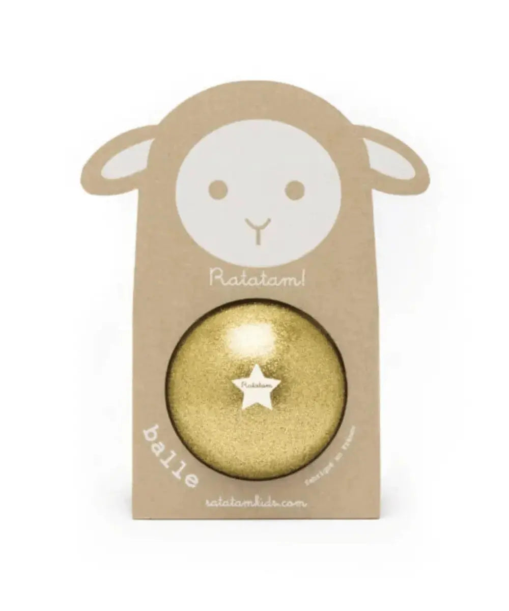 Balle pailletée or Mouton de la marque pour enfants, Ratatam sur fond blanc