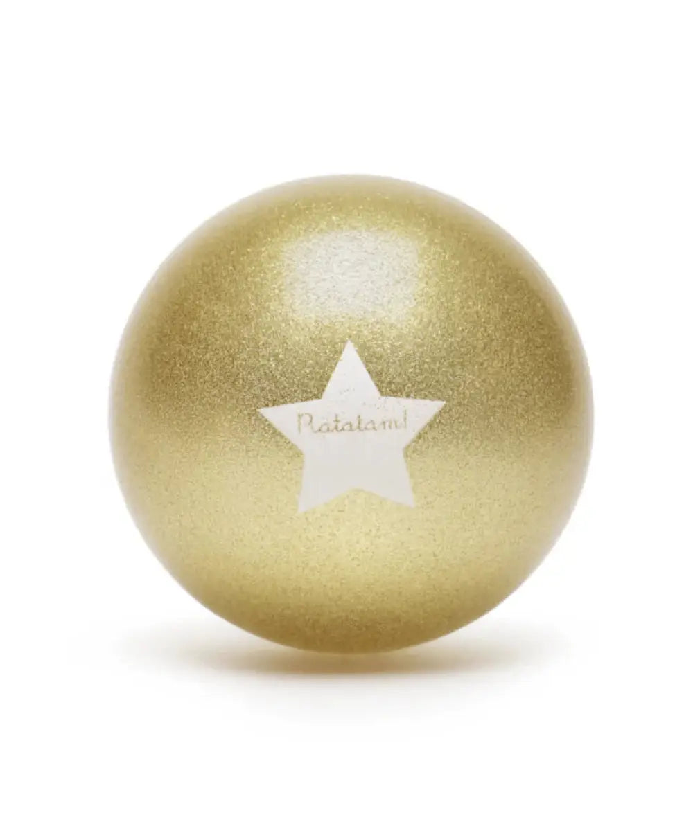 Ballon à paillettes or de Ratatam de 22 cm de diamètre sur fond blanc