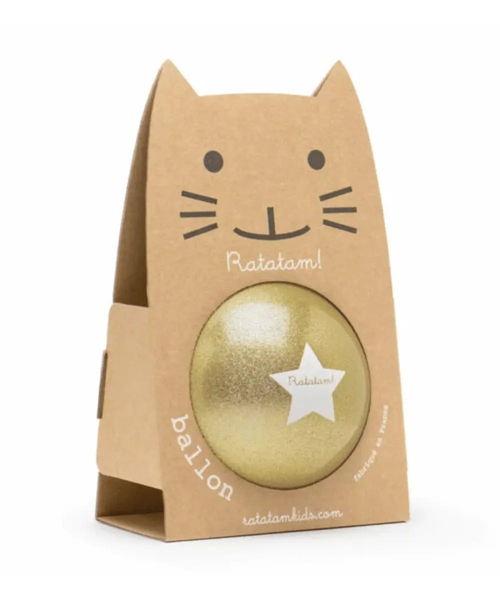 Ballon à paillettes or de Ratatam de 22 cm de diamètre sur fond blanc