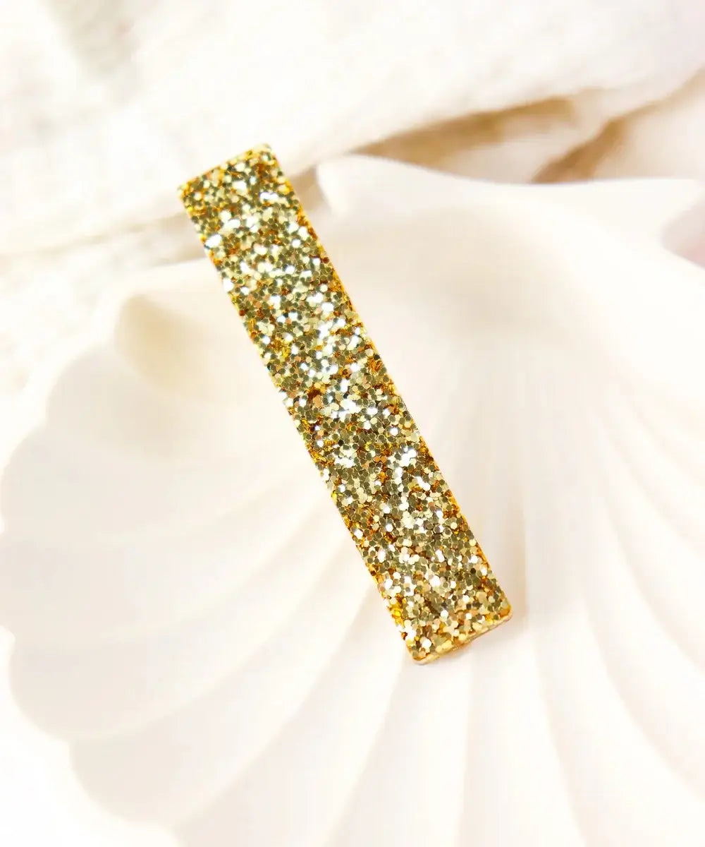 Barrette Paillettes Or forme droite détail