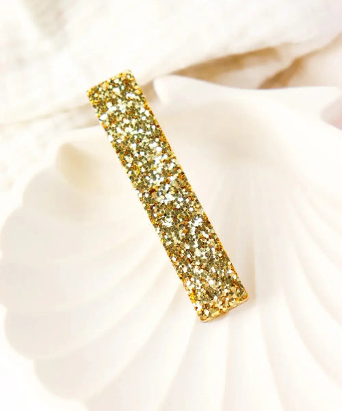 Barrette Paillettes Or forme droite détail