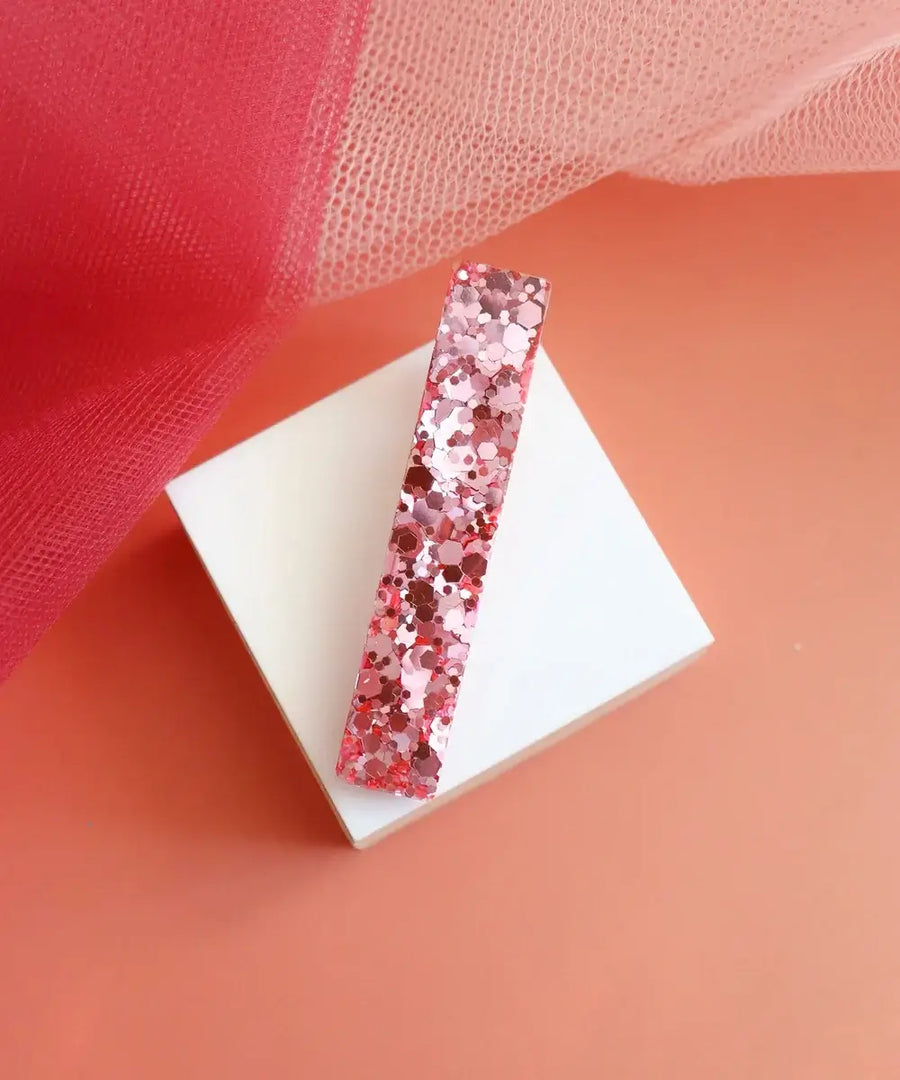 Barrette Paillettes vieux rose holographique forme droite