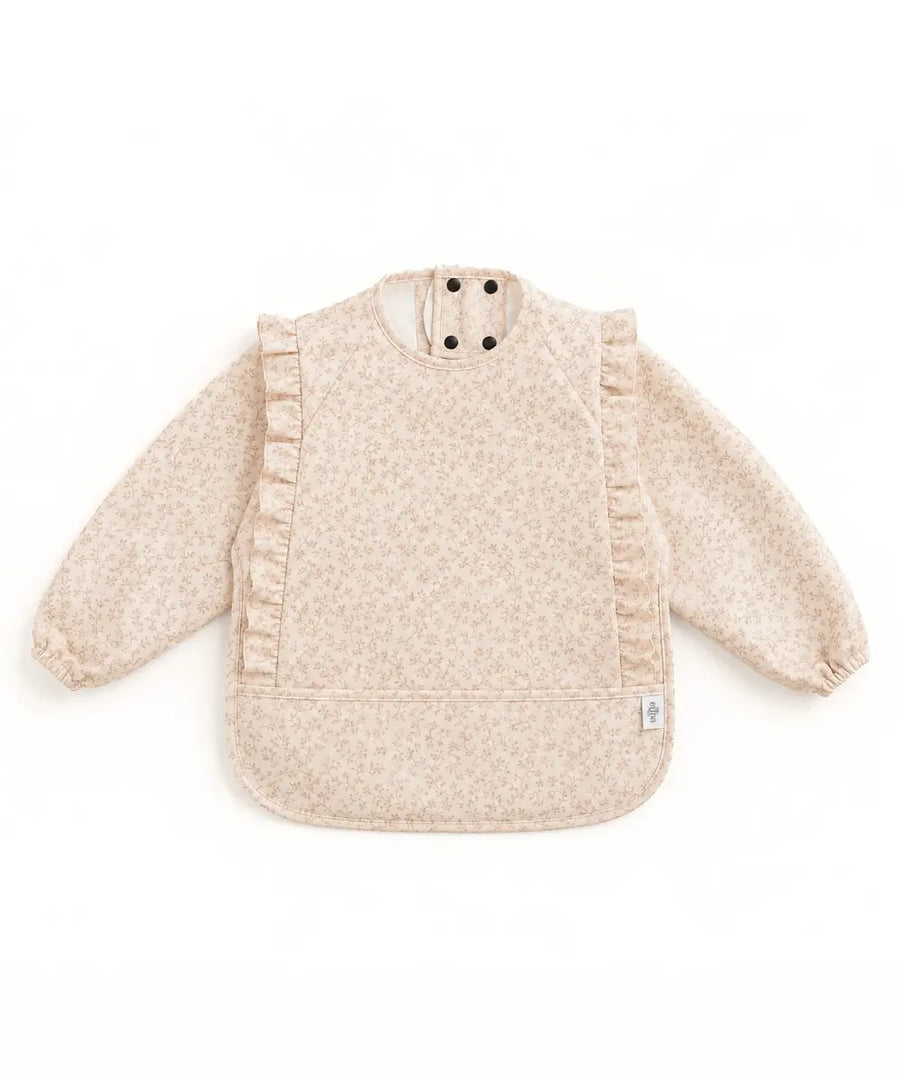 Bavoir-tablier imperméable à manches longues avec poche ramasse miettes de la marque Mrs Ertha, certifié oeko tex.