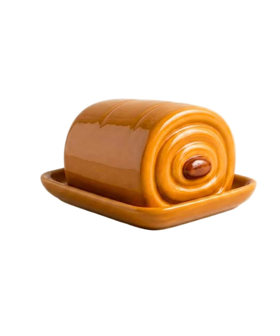 Beurrier pain au chocolat en céramique sur fond blanc de la marque L'Expressionist
