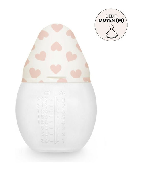 Biberon anti colique en silicone 330 ml elhee full of love pink edition limitee love stories avec tetine debit moyen.