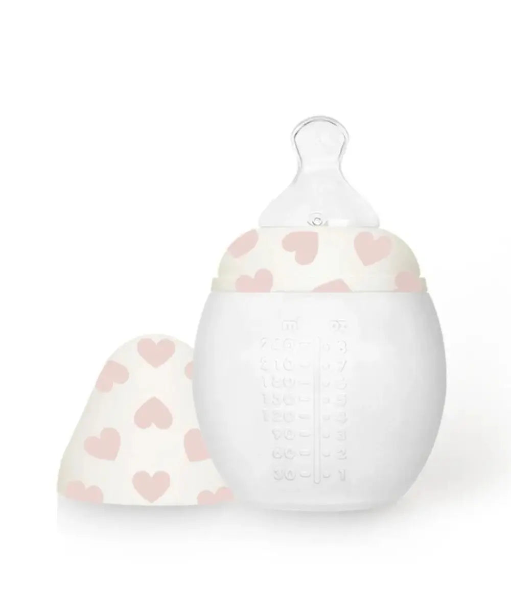 Biberon anti colique en silicone 330 ml elhee full of love pink edition limitee love stories avec tetine debit moyen.