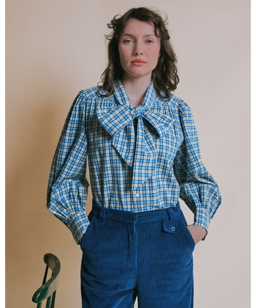 Blouse Carreaux Bleu Et Beige