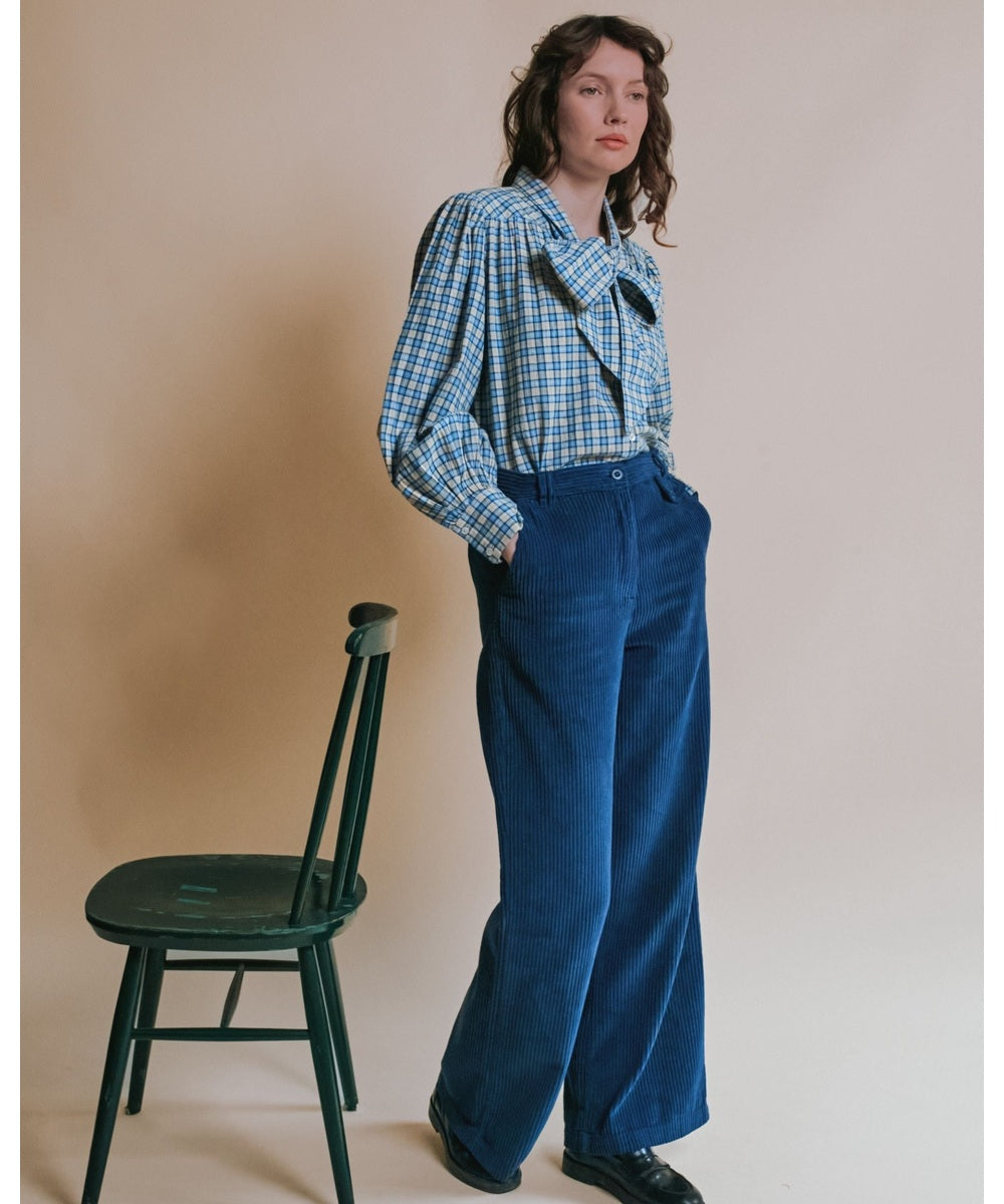 Blouse Carreaux Bleu Et Beige