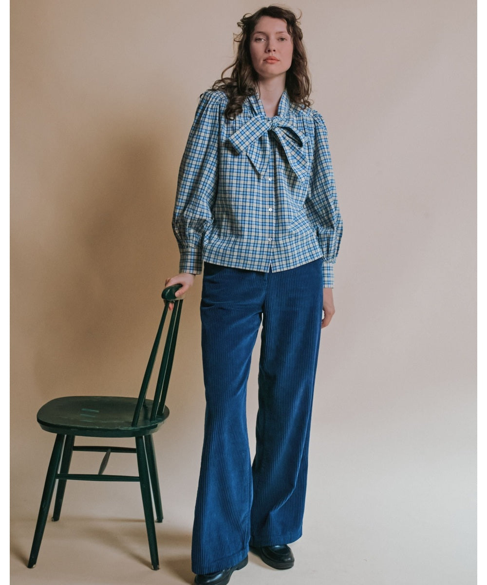 Blouse Carreaux Bleu Et Beige