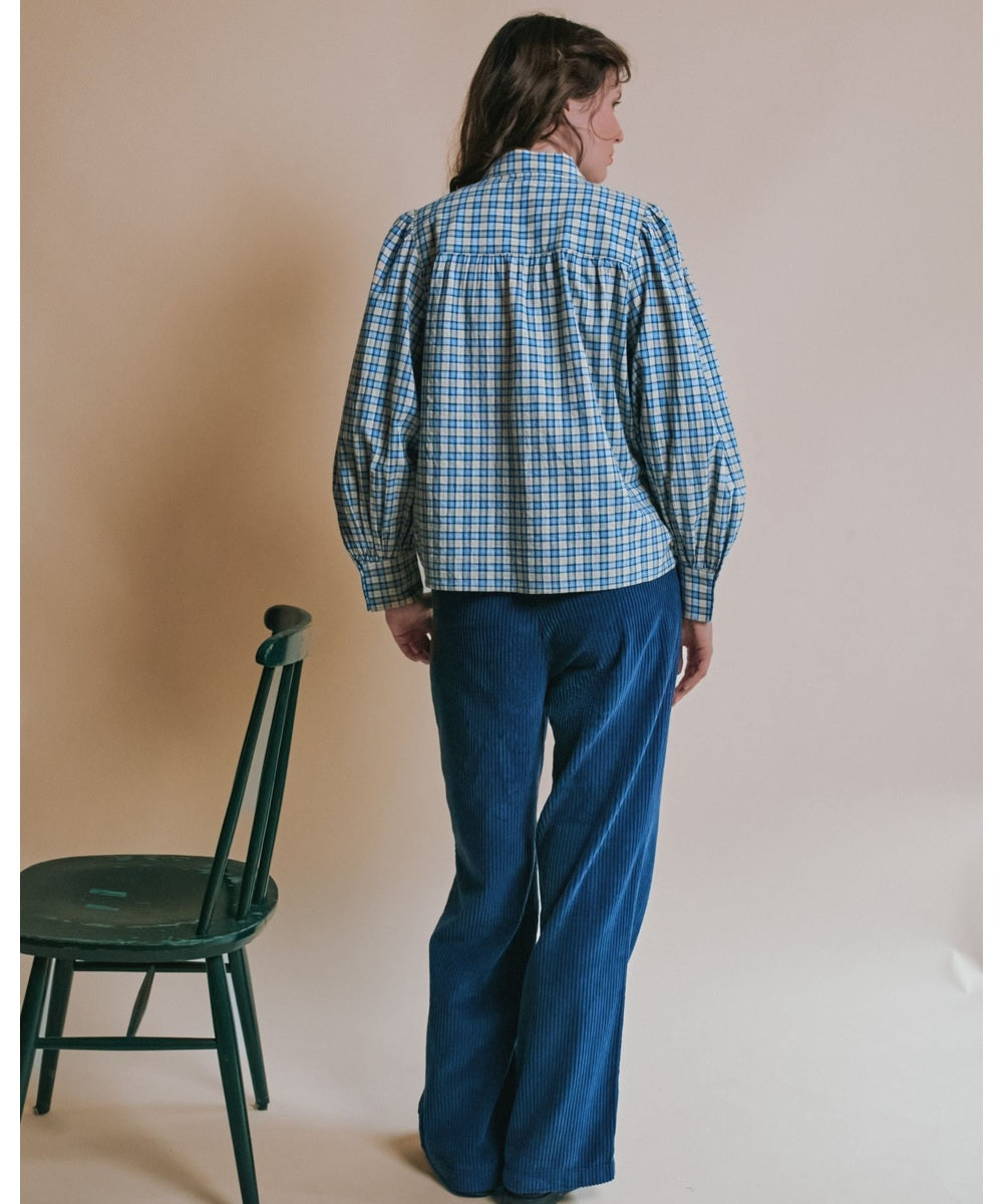 Blouse Carreaux Bleu Et Beige