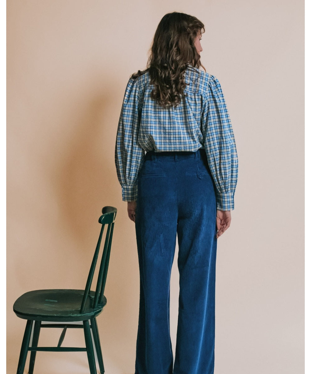 Blouse Carreaux Bleu Et Beige