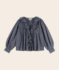 Blouse Carreaux Khadi Marine sur fond blanc sur fond blanc de la marque Émile et Ida