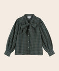 Blouse Col Lavallière Carreaux Vert
