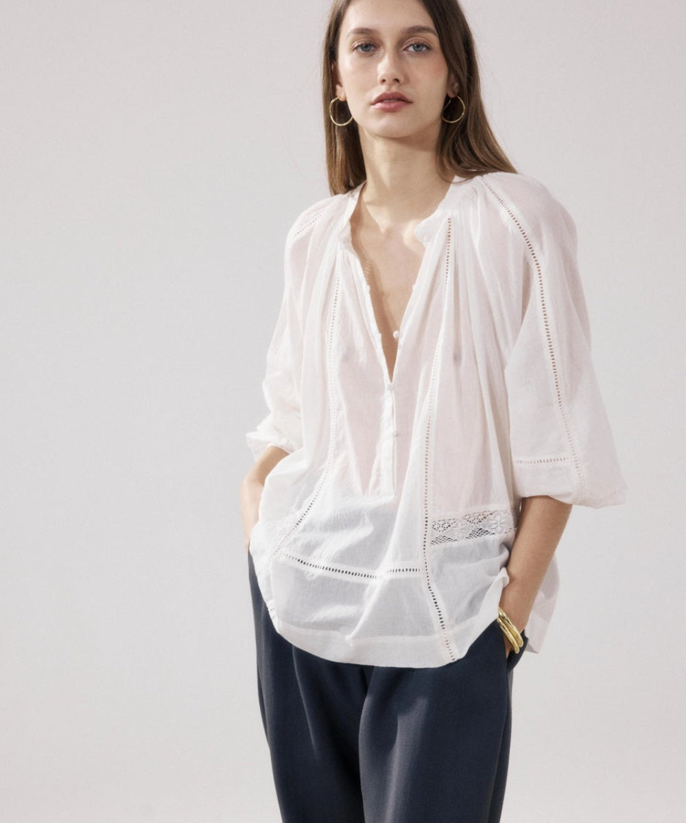Blouse Cora écrue en voile de coton de Hartford