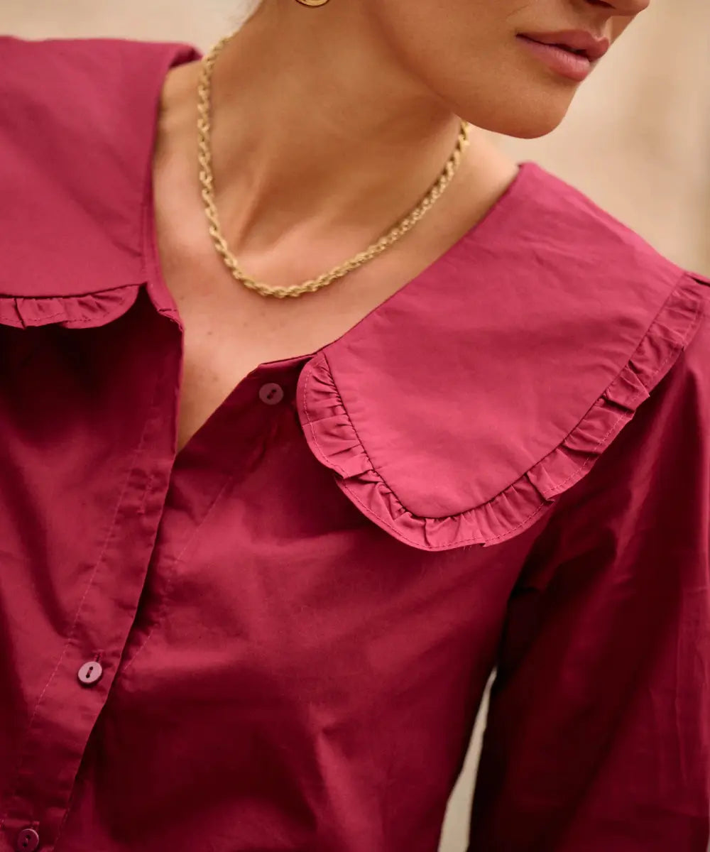 Blouse Esteban bordeaux à large col de la marque In april 1986