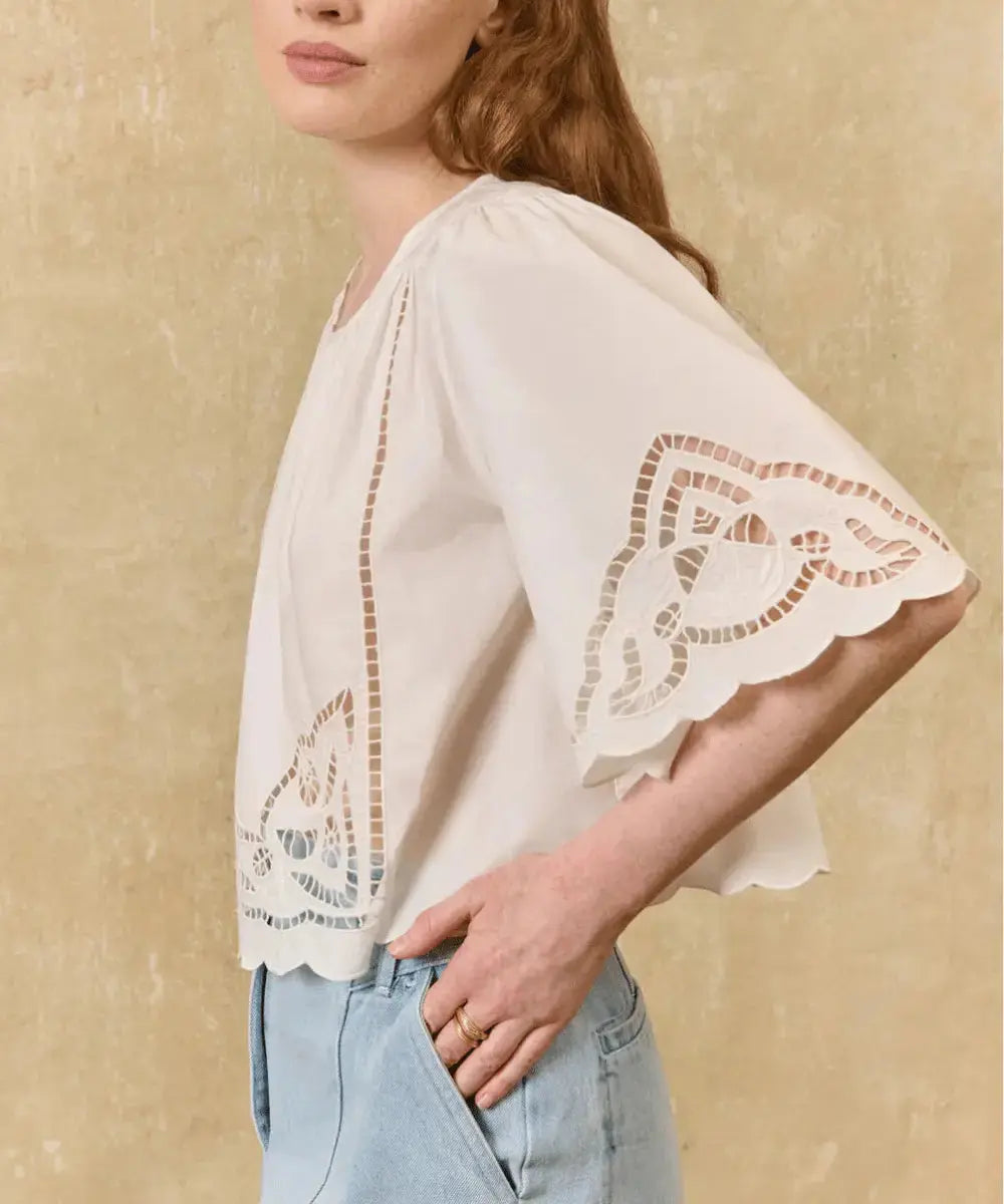 Vue de profil de la blouse en coton Louvia de Louise Misha