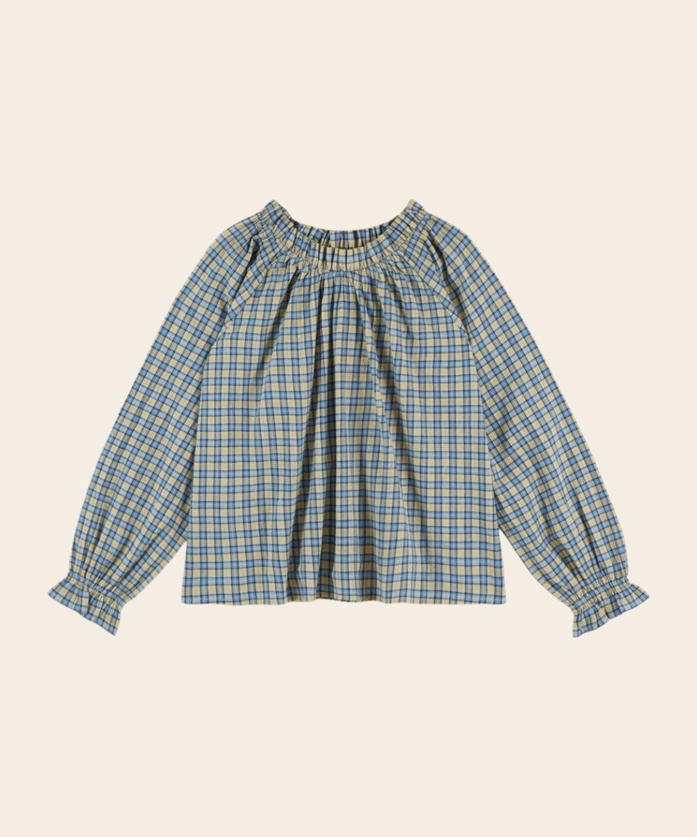 Blouse Oversize Carreaux Bleu Et Beige