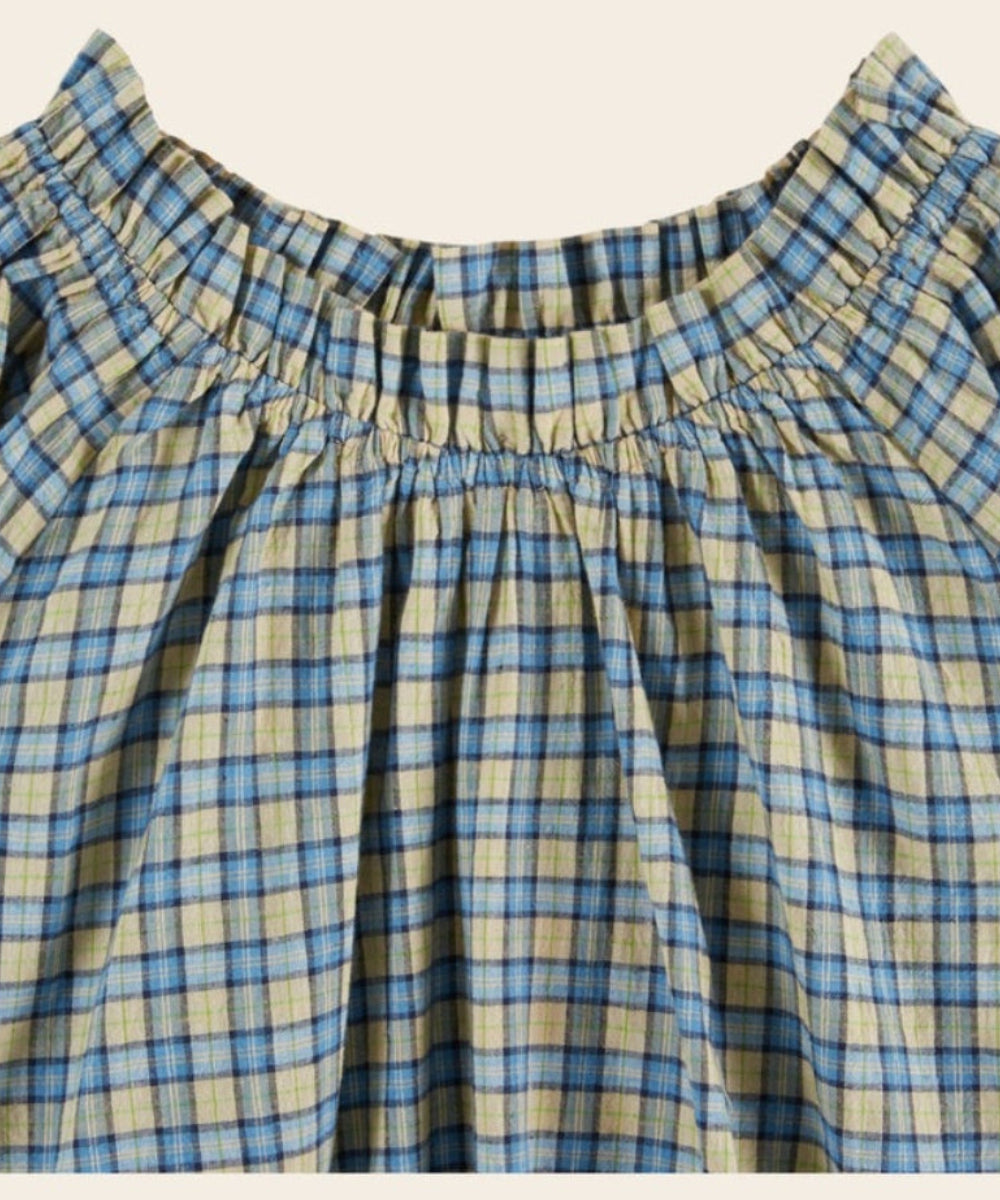 Blouse Oversize Carreaux Bleu Et Beige