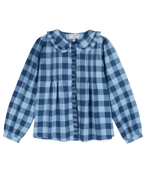 Blouse volanté en coton et à carreaux bleus de la marque française Emile et Ida