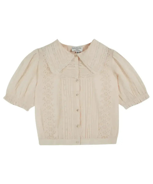 Blouse vintage Crème en coton Biologique de la marque Emile & Ida sur fond blanc